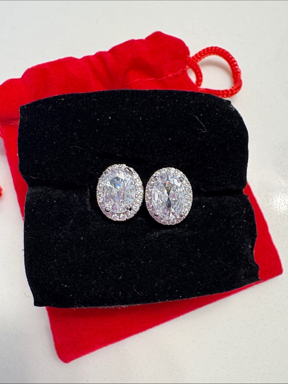 Sterling Silver Oval Cubic Zirconia Halo Stud Earrings - White